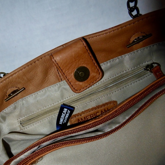 AMERICAN LEATHER CO BRANDY SATCHEL PURSE BROWN SACO CHAIN STRAP SHOULDER BAG - Picture 9 of 11